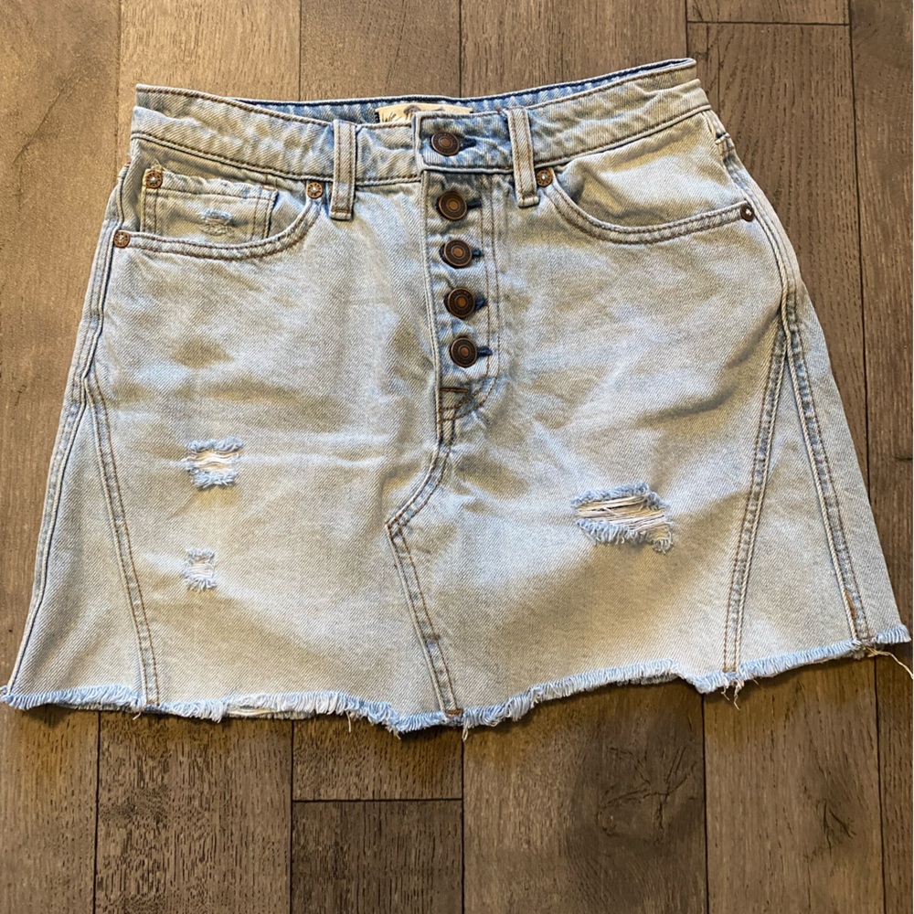 We The Free Light Blue Jean Skirt with Button Detail